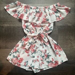 Girl’s Justify Pink/White Floral Romper, Medium